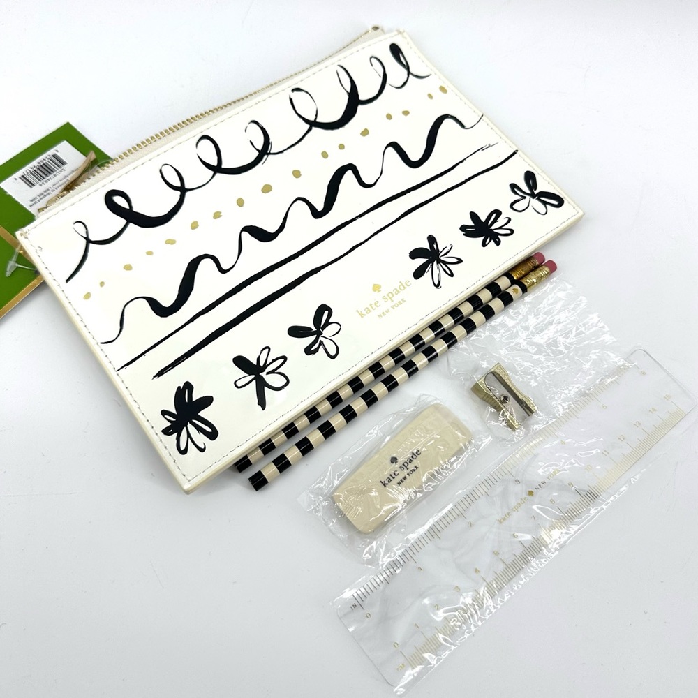 ✨SALE✨ Kate Spade Daisy Place Pencil Eraser Sharpener Ruler Office School Pouch